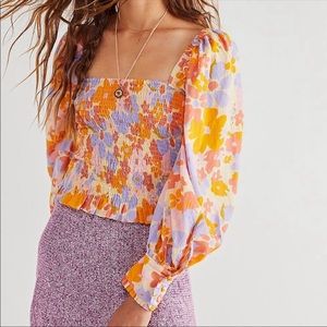 Free People floral smocked top